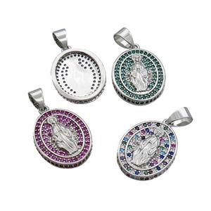 Copper Jesus Pendant Pave Zircon Religious Mixed Oval Platinum Plated, approx 16-19mm [FN34251]