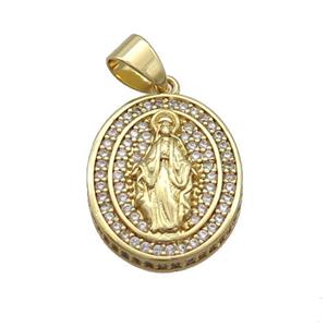 Copper Jesus Pendant Pave Zircon Oval Gold Plated, approx 16-19mm [FN34252]