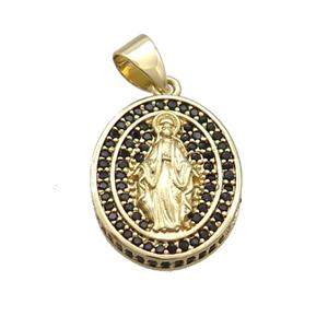 Copper Jesus Pendant Pave Black Zircon Oval Gold Plated, approx 16-19mm [FN34253]