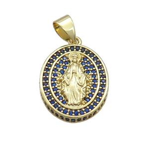 Copper Jesus Pendant Pave Blue Zircon Oval Gold Plated, approx 16-19mm [FN34254]