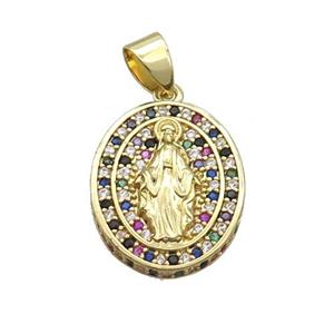 Copper Jesus Pendant Pave Zircon Multicolor Oval Gold Plated, approx 16-19mm [FN34259]
