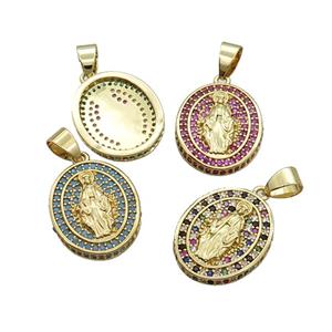 Copper Jesus Pendant Pave Zircon Religious Mixed Oval Gold Plated, approx 16-19mm [FN34260]