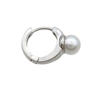 Copper Hoop Earring With Pearlized Glass Platinum Plated, approx 7mm, 14mm dia [FN34261]