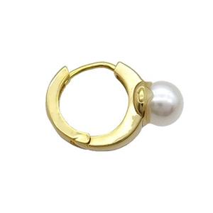 Copper Hoop Earring With Pearlized Glass Gold Plated, approx 7mm, 14mm dia [FN34262]