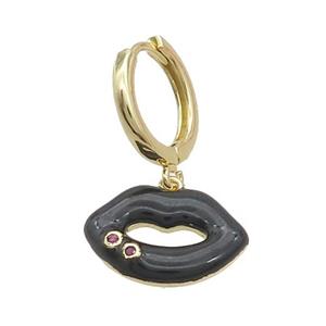 Copper Hoop Earring With Black Enamel Lip Gold Plated, approx 12-16.5mm, 14mm dia [FN34266]