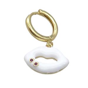 Copper Hoop Earring With White Enamel Lip Gold Plated, approx 12-16.5mm, 14mm dia [FN34267]