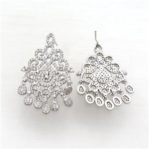 Copper Stud Earring Pave Zircon Platinum Plated, approx 24-38mm [FN34273]