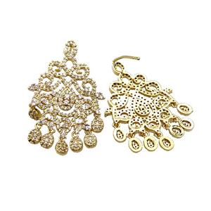 Copper Stud Earring Pave Zircon Gold Plated, approx 24-38mm [FN34274]