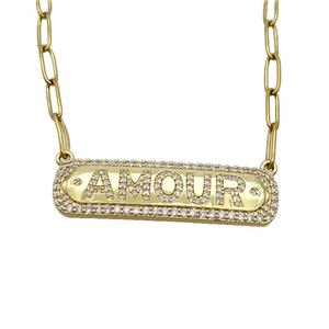 Copper Necklace Pave Zircon AMOUR Gold Plated, approx 12-40mm, 3-10mm, 38-44cm length [FN34285]