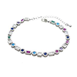Copper Bracelet Pave Zircon Multicolor Platinum Plated, approx 4-5mm, 17-22cm length [FN34286]
