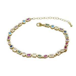 Copper Bracelet Pave Zircon Multicolor Gold Plated, approx 4-5mm, 17-22cm length [FN34287]
