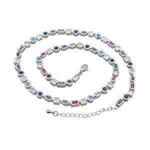 Copper Necklace Pave Zircon Multicolor Platinum Plated, approx 4-5mm, 41-45cm length [FN34288]