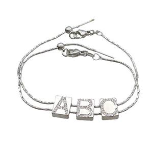 Copper Bracelet With ABC Pave Zircon Platinum Plated, approx 8-10mm, 1.0mm, 18cm length [FN34294]