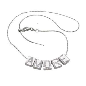 Copper Necklace With AMORE Pave Zircon Platinum Plated, approx 8-10mm, 1.0mm, 41-45cm length [FN34295]