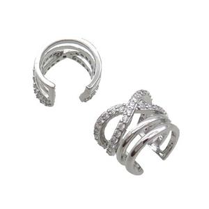 Copper Clip Earring Pave Zircon Platinium Plated, approx 10mm, 13mm [FN34302]