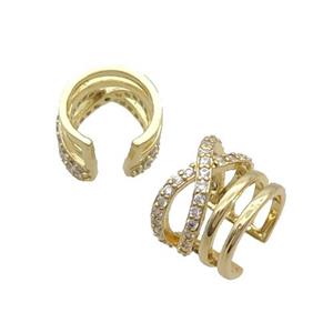 Copper Clip Earring Pave Zircon Gold Plated, approx 10mm, 13mm [FN34303]