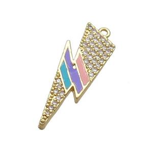 Copper Lightning Pendant Pave Zircon Multicolor Enamel Gold Plated, approx 10-26mm [FN34304]