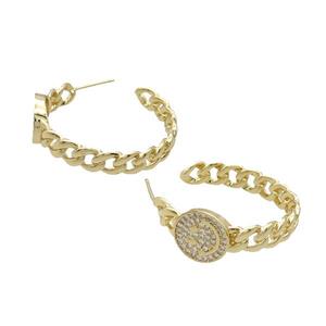 Copper Stud Earring Pave Zircon Gold Plated, approx 11mm, 6mm, 30mm dia [FN34312]
