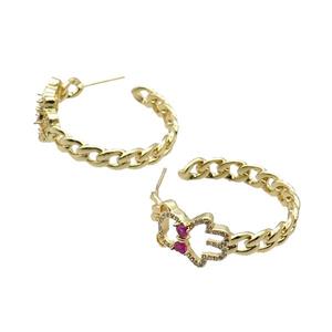 Copper Stud Earring Pave Zircon Gold Plated, approx 13-17mm, 6mm, 34mm dia [FN34313]
