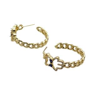 Copper Stud Earring Pave Zircon Gold Plated, approx 13-17mm, 6mm, 34mm dia [FN34314]