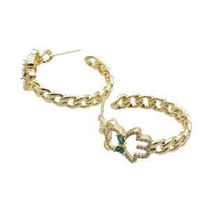 Copper Stud Earring Pave Zircon Gold Plated, approx 13-17mm, 6mm, 34mm dia [FN34315]