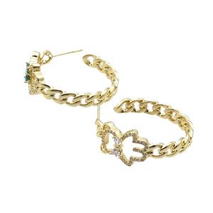 Copper Stud Earring Pave Zircon Gold Plated, approx 13-17mm, 6mm, 34mm dia [FN34316]