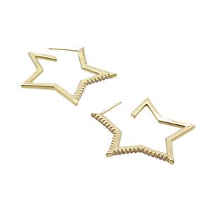 Copper Stud Earring Pave Zircon Star Gold Plated, approx 35mm [FN34317]