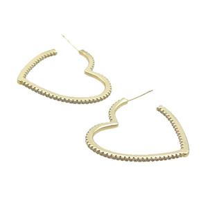 Copper Stud Earring Pave Zircon Heart Gold Plated, approx 35mm [FN34318]