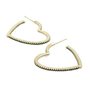 Copper Stud Earring Pave Zircon Heart Gold Plated, approx 35mm [FN34319]