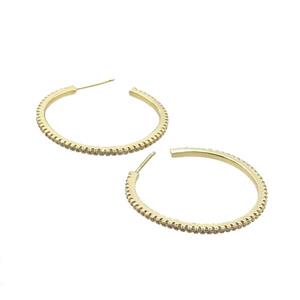 Copper Stud Earring Pave Zircon Circle Gold Plated, approx 35mm dia [FN34321]