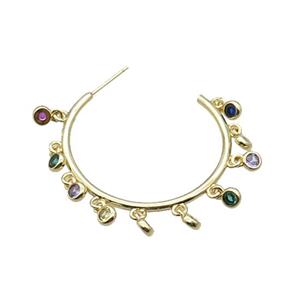 Copper Stud Earring Pave Zircon Circle Gold Plated, approx 4.5mm, 35mm dia [FN34327]
