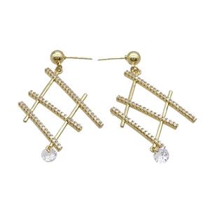 Copper Stud Earring Pave Zircon Gold Plated, approx 32-40mm [FN34331]