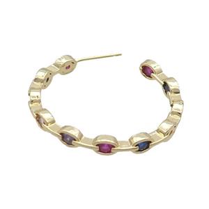 Copper Stud Earring Pave Zircon Multicolor Gold Plated, approx 4mm, 35mm dia [FN34332]