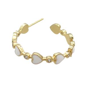 Copper Stud Earring White Enamel Heart Gold Plated, approx 5.5mm, 33mm dia [FN34334]