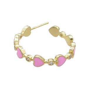 Copper Stud Earring Pink Enamel Heart Gold Plated, approx 5.5mm, 33mm dia [FN34336]