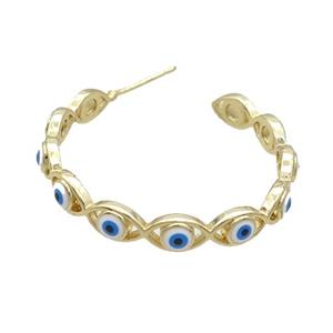 Copper Stud Earring White Enamel Evil Eye Gold Plated, approx 4.5mm, 32mm dia [FN34341]
