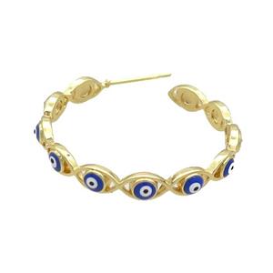Copper Stud Earring Blue Enamel Evil Eye Gold Plated, approx 4.5mm, 32mm dia [FN34343]