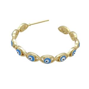 Copper Stud Earring Blue Enamel Evil Eye Gold Plated, approx 4.5mm, 32mm dia [FN34344]