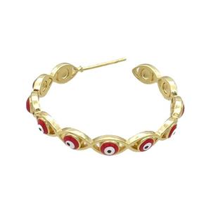 Copper Stud Earring Red Enamel Evil Eye Gold Plated, approx 4.5mm, 32mm dia [FN34345]