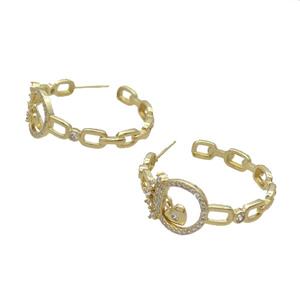 Copper Stud Earring Pave Zircon Gold Plated, approx 6mm, 14mm, 35mm dia [FN34347]