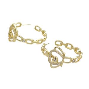 Copper Stud Earring Pave Zircon Crown Gold Plated, approx 6mm, 18mm, 35mm dia [FN34348]