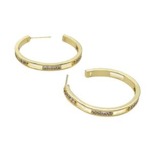Copper Stud Earring Pave Zircon Gold Plated, approx 4mm, 35mm dia [FN34350]