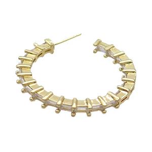 Copper Stud Earring Pave Zircon Gold Plated, approx 3.5mm, 35mm dia [FN34351]