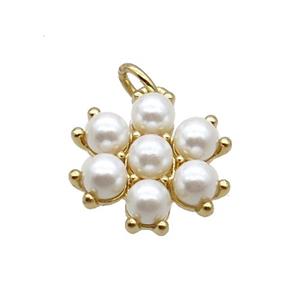 Copper Pendant Pave Pearlized Glass Flower Gold Plated, approx 14mm [FN34354]