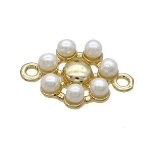 Copper Pendant Pave Pearlized Glass Flower Gold Plated, approx 11mm [FN34355]
