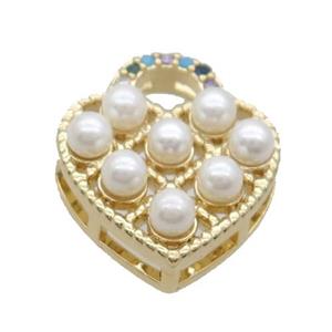 Copper Heart Pendant Pave Pearlized Glass Gold Plated, approx 17.5-20mm [FN34356]