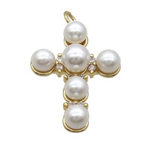 Copper Cross Pendant Pave Pearlized Glass Gold Plated, approx 20-25mm [FN34357]