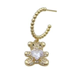 Copper Stud Earring With Bear Pave Zircon Gold Plated, approx 14-18mm, 18mm dia [FN34360]