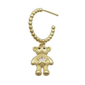 Copper Stud Earring With Bear Pave Zircon Gold Plated, approx 14-18mm, 18mm dia [FN34366]