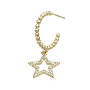 Copper Stud Earring With Star Pave Zircon Gold Plated, approx 16mm, 18mm dia [FN34368]
